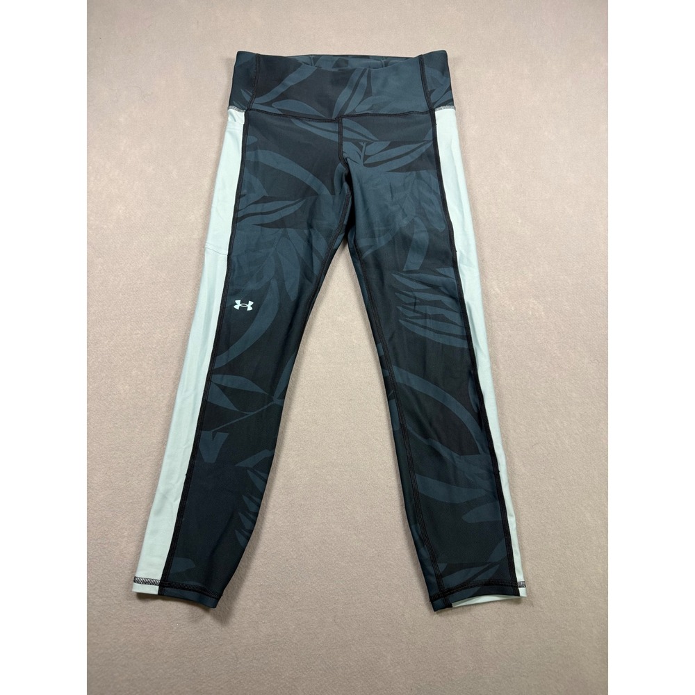 Under Armour Womens HeatGear Tropical Print Leggings Teal Green Medium Pocket
